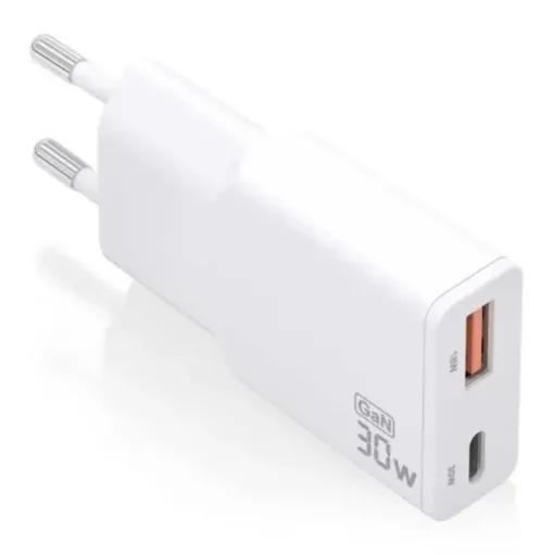 AISENS CARGADOR GAN ULTRA DELGADO 30W - 1XUSB-C PD3.0 QC4.0 - 1XUSB-A QC3.0 - COLOR BLANCO