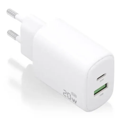 AISENS CARGADOR GAN 20W - 1XUSB-C PD3.0 - 1XUSB-A QC3.0 - COLOR BLANCO