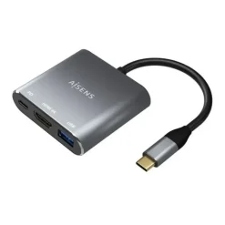 AISENS CONVERSOR USB-C A HDMI/USB-C/TIPO A USB 3.0, 3 EN 1 - 15CM - COLOR GRIS