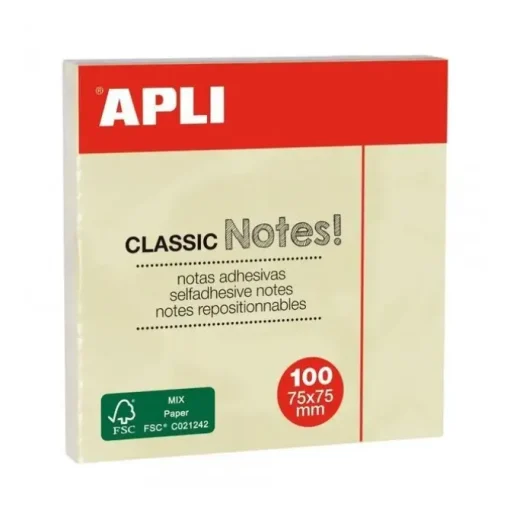 APLI CLASSIC BLOC DE 100 NOTAS ADHESIVAS 75 X 75 MM - COLOR AMARILLO