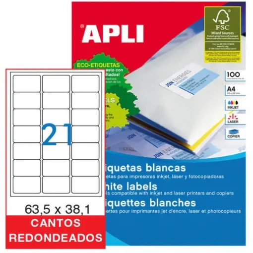 APLI ETIQUETAS APLI A4 63,5X38 C/ROMO 100H 02414 MAK029817