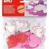 APLI FORMAS DE CORAZONES ADHESIVAS DE GOMA EVA - 52 FORMAS - MEDIDAS SURTIDAS - MATERIAL SUAVE Y SEGURO - COLORES SURTIDOS PURPURINA