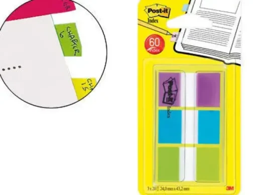 BANDERITAS SEPARADORAS POST-INDEX 680-ROY VERDE AZUL Y VIOLETA DISPENSADOR FUNDA 3X20