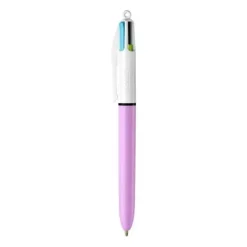 BIC 4 COLOURS FUN BOLIGRAFO DE BOLA RETRACTIL - PUNTA MEDIA DE 1.0MM - TINTA CON BASE DE ACEITE - TINTA DE COLORES: ROSA, MORADO, TURQUESA Y VERDE LIMA - CUERPO LILA/BLANCO