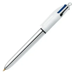 BIC 4 COLOURS SHINE BOLIGRAFO DE BOLA RETRACTIL - PUNTA DE 1MM - TRAZO DE 0.4MM - TINTA CON BASE DE ACEITE - CUERPO PLATA/BLANCO - 4 COLORES