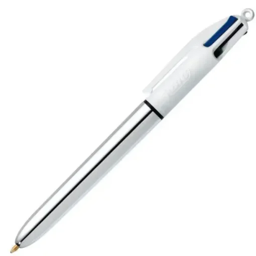 BIC 4 COLOURS SHINE BOLIGRAFO DE BOLA RETRACTIL - PUNTA DE 1MM - TRAZO DE 0.4MM - TINTA CON BASE DE ACEITE - CUERPO PLATA/BLANCO - 4 COLORES