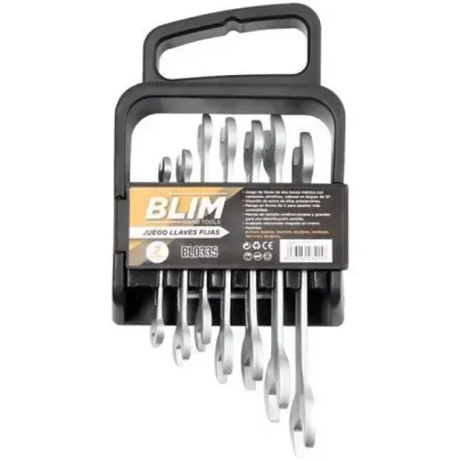 BLIM JUEGO DE 7 LLAVES DE DOS BOCAS METRICA - CABEZALES ULTRAFINOS - MANGO EN FORMA DE U - MARCAS DE TAMAÑO UNIDIRECCIONALES - ACABADO MICROMATE CHAPADO EN CROMO - COLOR PLATEADO