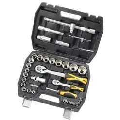 BLIM JUEGO DE HERRAMIENTAS DE 1/2 - 17 VASOS - CHICHARRA DE 72 DIENTES - ARTICULACION UNIVERSAL - BARRAS DE EXTENSION - VASOS PARA BUJIA - ADAPTADOR DE 3 VIAS - HERRAMIENTAS DE 1/4 - COLOR NEGRO