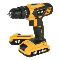 BLIM TALADRO PERCUTOR A BATERIA 16V 2AH - 30NM PAR MAXIMO - 2 VELOCIDADES 0-400/0-1500RPM - INCLUYE 2 BATERIAS Y MALETIN DE TRANSPORTE
