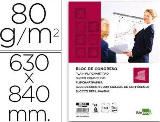 BLOC CONGRESO LIDERPAPEL LISO 63X84CM 50 HOJAS 80G/M2