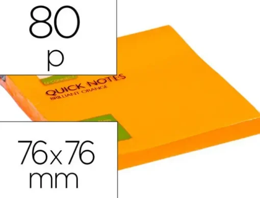 BLOC DE NOTAS ADHESIVAS QUITA Y PON Q-CONNECT 76X76 MM NARANJA NEON 80 HOJAS
