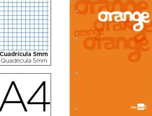 BLOC ENCOLADO LIDERPAPEL CUADRO 5 MM NARANJA A4 NATURAL100 HOJAS 100 G/M2