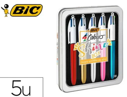 BOLIGRAFO BIC CUATRO COLORES SHINE BOX CAJA METALICA 5 UNIDADES SURTIDAS