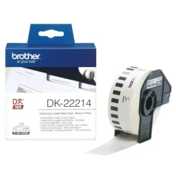 BROTHER DK22214 - ETIQUETAS ORIGINALES DE TAMAÑO PERSONALIZADO - ANCHO 12MM X 30,48 METROS - TEXTO NEGRO SOBRE FONDO BLANCO