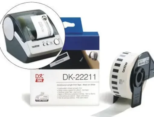 BROTHER DK22211 - ETIQUETAS ORIGINALES DE TAMAÑO PERSONALIZADO - ANCHO 29MM X 15,24 METROS - TEXTO NEGRO SOBRE FONDO BLANCO