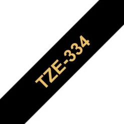 BROTHER TZE334 CINTA LAMINADA GENERICA DE ETIQUETAS - TEXTO DORADO SOBRE FONDO NEGRO - ANCHO 12MM X 8 METROS