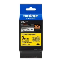 BROTHER TZES621 CINTA LAMINADA SUPER ADHESIVA ORIGINAL DE ETIQUETAS - TEXTO NEGRO SOBRE FONDO AMARILLO - ANCHO 9MM X 8 METROS