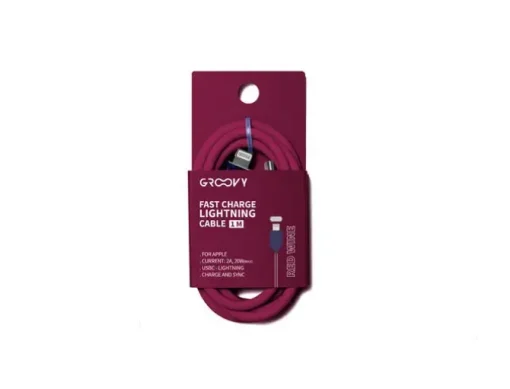 CABLE GROOVY TIPO C A APPLE LIGHTNING CARGA RAPIDA LONGITUD 1 MT COLOR ROJO