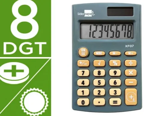 CALCULADORA LIDERPAPEL BOLSILLO XF07 8 DIGITOS SOLAR Y PILAS COLOR GRIS 98X62X8 MM