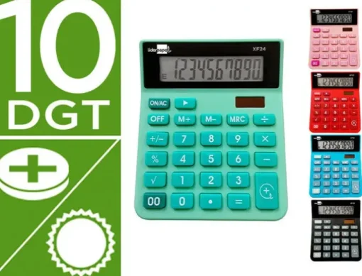 CALCULADORA LIDERPAPEL SOBREMESA XF25 10 DIGITOS SOLAR Y PILAS 127X105X24 MM EXPOSITOR DE 10 UNIDADES