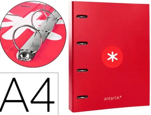 CARPETA 4 ANILLAS 40 MM MIXTAS LIDERPAPEL ANTARTIK A4 FORRADA COLOR FRAMBUESA