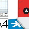 CARPETA CON RECAMBIO LIDERPAPEL ANTARTIK A4 CUADRO 5 MM FORRADA 4 ANILLAS 25MM COLOR ROJO