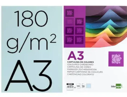 CARTULINA LIDERPAPEL A3 180G/M2 CELESTE PAQUETE DE 100