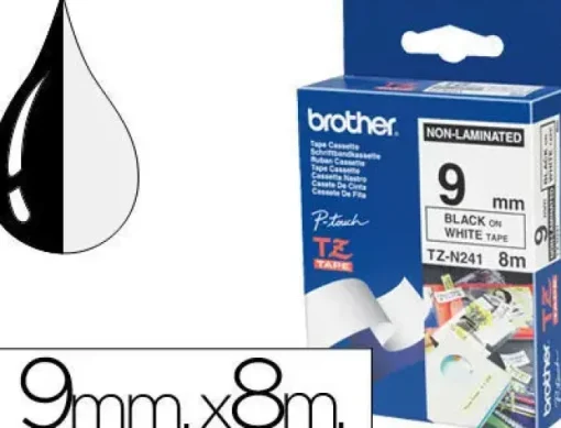 CINTA BROTHER TZEN231 NEGRO SOBRE BLANCO 9 MM NO LAMINADA