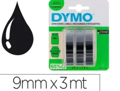 CINTA DYMO 3D 9MM X 3MT PARA ROTULADORA OMEGA/JUNIOR COLOR NEGRO BLISTER 3 UNIDADES