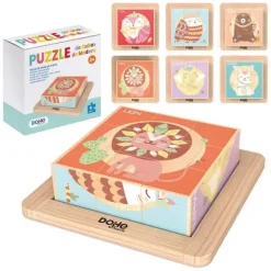 DOHE PUZZLE DE BLOQUES DE MADERA NATURAL - BORDES REDONDOS - MOTIVOS ANIMALES - ESTIMULA LA COORDINACION OJO-MANO - FOMENTA LA IMAGINACION - APRENDE JUGANDO