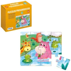 DOHE PUZZLE INFANTIL DE 12 PIEZAS - TEMATICA ANIMALES DE LA SELVA - FABRICADO EN DOBLE CAPA DE CARTON - CAPA INTERMEDIA DE CONTRACHAPADO - ESTIMULA LA IMAGINACION - A PARTIR DE 2 AÑOS Y MEDIO