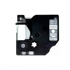 DYMO D1 45020 CINTA DE ETIQUETAS GENERICA PARA ROTULADORA - TEXTO BLANCO SOBRE FONDO TRANSPARENTE - ANCHO 12MM X 7 METROS - REEMPLAZA S0720600