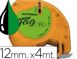 DYMO LETRATAG S0721640 CINTA DE ETIQUETAS ORIGINAL PARA ROTULADORA - TEXTO NEGRO SOBRE FONDO VERDE - ANCHO 12MM X 4 METROS (91204)