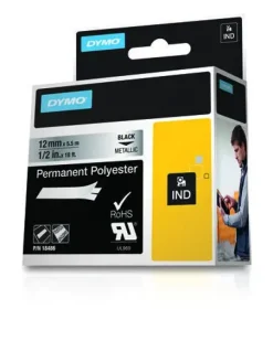 DYMO RHINO ID1-12 CINTA DE ETIQUETAS ORIGINAL PARA ROTULADORA - TEXTO NEGRO SOBRE FONDO PLATA - ANCHO 12MM X 5.5 METROS - 18486