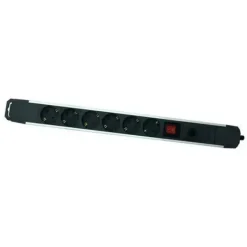 ELBAT REGLETA ALIMENTACION ALUMINIO - 6 TOMAS SCHUKO - INTERRUPTOR ON/OFF - PROTECCION DE SOBRECARGA - CABLE DE 1.50M