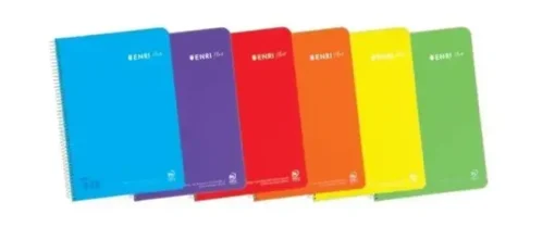 ENRI PLUS PACK DE 5 CUADERNOS ESPIRAL FORMATO FOLIO LISO - 80 HOJAS 90GR - CUBIERTA DE PLASTICO - COLORES SURTIDOS