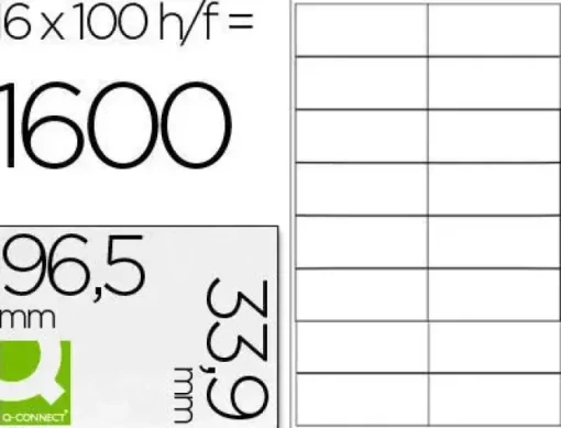 ETIQUETA ADHESIVA Q-CONNECT KF10651 TAMAÑO 96,5X33,9 MM FOTOCOPIADORA LASER INK-JET CAJA CON 100 HOJAS DIN A4