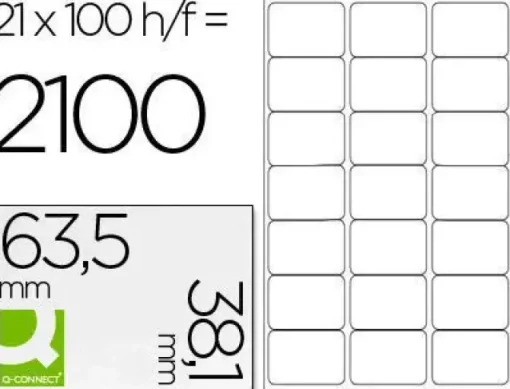 ETIQUETA ADHESIVA Q-CONNECT KF01587 TAMAÑO 63,5X38,1 MM FOTOCOPIADORA LASER INK-JET CAJA CON 100 HOJAS DIN A4