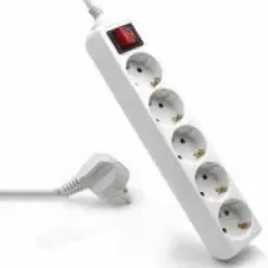 EWENT REGLETA DE ENERGIA- 5 ENCHUFES - VERSION SCHUKO -16A CON INTERRUPTOR DE ENCENDIDO/APAGADO - COLOR BLANCO