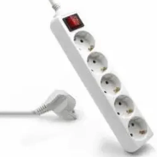 EWENT REGLETA DE ENERGIA- 5 ENCHUFES - VERSION SCHUKO -16A CON INTERRUPTOR DE ENCENDIDO/APAGADO - COLOR BLANCO
