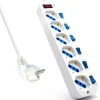 EWENT REGLETA DE ENERGIA - 6 ENCHUFES - VERSION SCHUKO - 16A CON INTERRUPTOR DE ENCENDIDO/APAGADO EN CADA PUERTO - PROTECTOR CONTRA SOBRETENSIONES - CABLE DE 5M - COLOR BLANCO