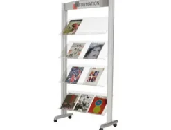 EXPOSITOR FAST-PAPERFLOW DE SUELO METALICO BALDAS TRANSPARENTES 4 ESTANTES