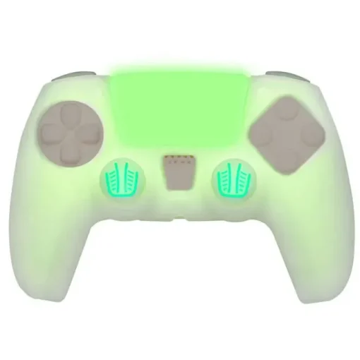 FR-TEC FUNDA DE SILICONA + GRIPS PROTECTORES CUSTOM KIT GLOW IN THE DARK PARA PS5 - GRIPS PROTECTORES - MEJORA EL AGARRE - STICKER PARA TOUCHPAD - BRILLA EN LA OSCURIDAD - COLOR VERDE