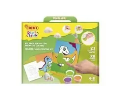 JOVI PLAY & FUN KIT PINTA CON ARENA DINOSAURS CON 8 BOTES DE ARENA + 1 PUNZON + 3 LAMINAS CON DISEÑOS DE DINOSAURIOS - COLORES SURTIDOS