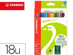 LAPICES DE COLORES STABILO GREEN COLORS CON CERTIFICADO FSC ESTUCHE CARTON DE 18 UNIDADES COLORES SURTIDOS