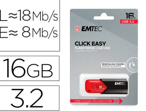 MEMORIA EMTEC USB 3.2 CLICK EASY 16 GB ROJO