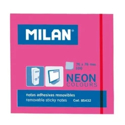 MILAN BLOC DE 100 NOTAS ADHESIVAS - REMOVIBLES - 76MM X 76MM - COLOR ROSA NEON