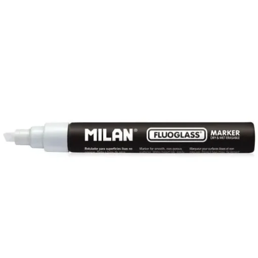 MILAN FLUOGLASS ROTULADOR SUPERFICIES LISAS - PUNTA BISELADA - TRAZO DE 2 - 4MM - TINTA AL AGUA - BORRADO FACIL - COLOR BLANCO