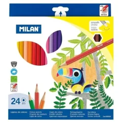 MILAN PACK DE 24 LAPICES HEXAGONALES DE COLORES - MINA 2.9MM - TRAZO UNIFORME - RESISTENTE A LA ROTURA - COLORES SURTIDOS