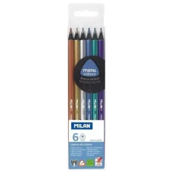 MILAN PACK DE 6 LAPICES TRIANGULARES DE COLORES METALIZADOS - MINA 2.9MM - ERGONOMICOS - RESISTENTE A LA ROTURA - MADERA DE TILO - COLORES SURTIDOS